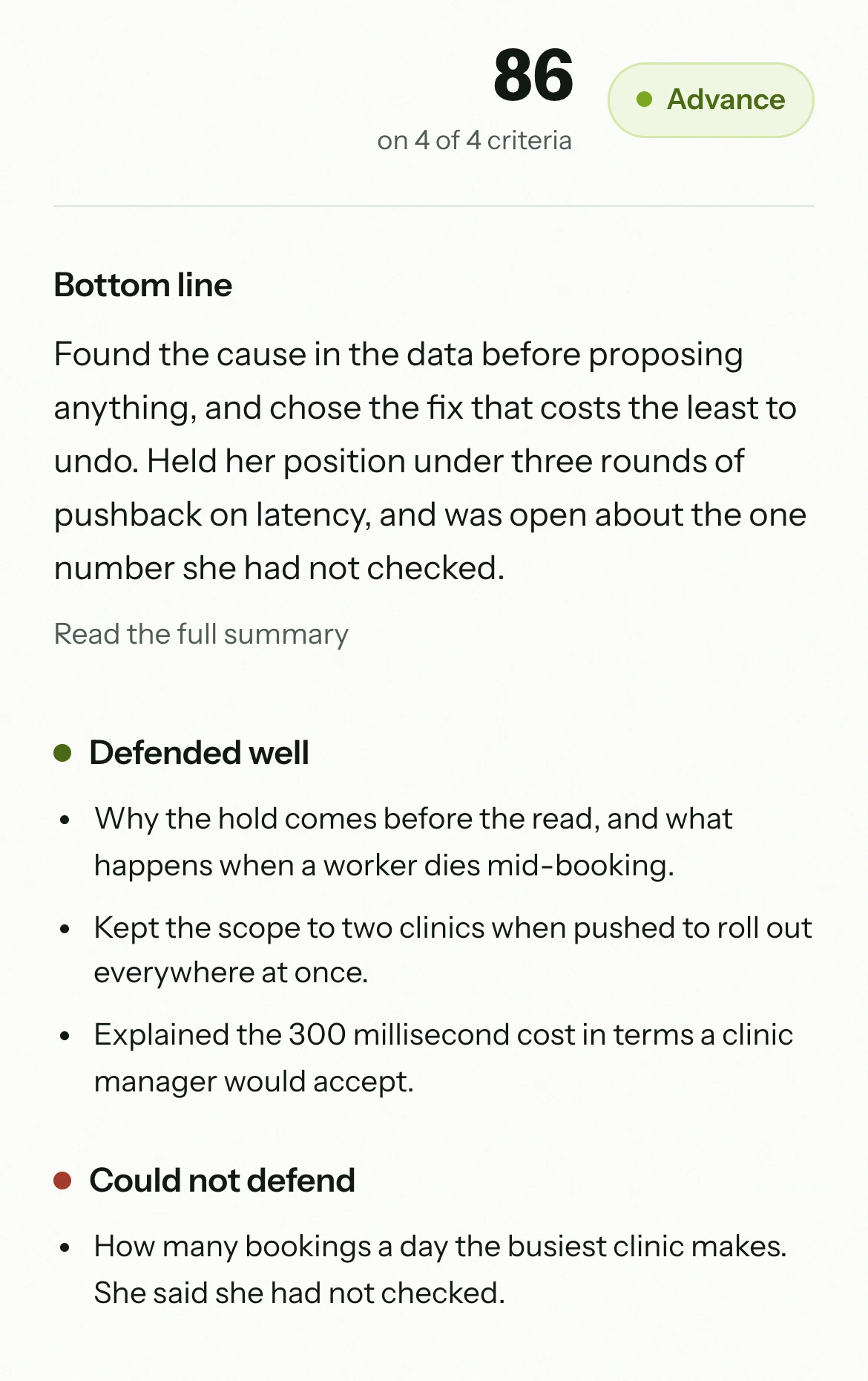 A take-home case report in Larpy: a score of 86, Advance, and the bottom line.